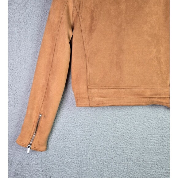 Shinestar Moto Faux Suede Jacket Medium Camel Tan Stretch Cropped Trend Y2K - Picture 10 of 12
